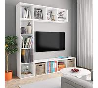 Ordellia Ensemble de bibliothèque Meuble TV 3 pièces Blanc 180 x 30 x 180 cm, Bois d ingénierie, rayonnage Mural pour Livres DVD Rangement Salon Bureau