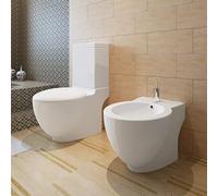 Ordellia Ensemble de bidet sur pied en céramique blanche avec couvercle à fermeture amortie, chasse d'eau de 3 ou 6 litres avec chasse d'eau, pour salle de bain, hygiène, nettoyage, rénovation, 65 x