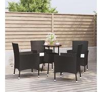 Ordellia Ensemble de Bistro de Jardin 5 pcs en résine tressée Noire avec Coussins, Table 55 x 75 cm, 4 chaises Acier Enduit, pour terrasse Balcon Patio Repas détente