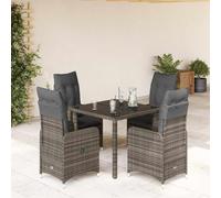 Ordellia Ensemble de Bistro de Jardin 5 pcs résine tressée Poly rotin Gris, Table en Verre trempé, 4 fauteuils avec Dossier inclinable, Coussins lavables, détente Balcon