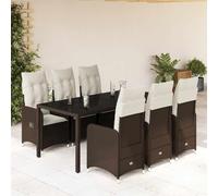 Ordellia Ensemble de Bistro de Jardin 7 pièces Poly rotin Marron, Table en Verre trempé et 6 fauteuils inclinables avec Coussins Amovibles, pour terrasse Balcon Repas détente