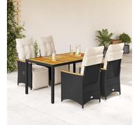 Ordellia Ensemble de Bistro Jardin 5 pcs résine tressée Poly rotin Noir, Table Bois d’Acacia Finition à l Huile, 4 fauteuils inclinables avec Coussins, pour terrasse Balcon et Repas