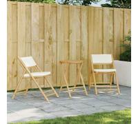 Ordellia Ensemble de Bistro Pliant 3 pièces en Bambou avec Coussins Blanc crème, Table Ronde 55 x 75 cm, 2 chaises, mobilier extérieur pour Jardin, terrasse, Balcon, détente et Repas
