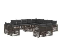 Ordellia Ensemble de canapé de Jardin 14 pcs Gris et Gris foncé, Poly rotin et Acier laqué, Coussins Polyester Amovibles, Design modulaire pour terrasse Balcon Jardin