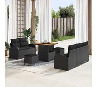 Ordellia Ensemble de canapé de Jardin 8 pcs en Poly rotin Noir, Coussins Mousse, Cadres Acier, Dessus Bois d Acacia 80 x 80 x 71 cm, siège modulable pour terrasse