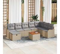 Ordellia Ensemble de canapé de Jardin 9 pcs Beige Poly rotin texturé Cadre Acier et Bois d’Acacia, modularité Salon Outdoor pour terrasse Patio, Coussins d’extérieur et Rangement intégré