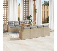 Ordellia Ensemble de canapé de Jardin 9 pièces Beige Gris, Poly rotin, Acier revêtu, Bois d Acacia, Table terrasse pour 8 Personnes, modularité et Coussins Amovibles