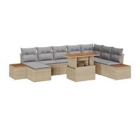 Ordellia Ensemble de canapé de Jardin 9 pièces Beige, Salon mobilier Meuble canape Fauteuil Table Chaise Banquette Assise Coussin modulable encastrable pour detente Jardin Exterieur terrasse Balcon