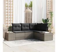 Ordellia Ensemble de canapé de Jardin modulable 4 pcs Gris en polyrotin avec Rangement, Bois d Acacia, Cadre Acier, pour terrasse, Balcon, Patio, détente extérieure