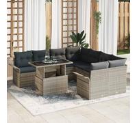 Ordellia Ensemble de canapé de Jardin modulable 9 pièces Gris Clair Poly Rattan avec Table en Verre trempé pour Salon extérieur terrasse Patio Jardin, assises 8 Places Confort