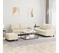 Ordellia Ensemble de canapés 3 pcs crème en Simili Cuir, Structure métal contreplaqué, 2 canapés 2 Places et Repose Pied, Coussins Inclus, pour Salon Chambre Bureau