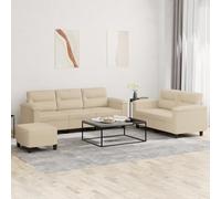 Ordellia Ensemble de canapés 3 pcs crème en Tissu Microfibre, canapé Divan Sofa Banquette avec Coussins, Structure métal contreplaqué, pour Salon séjour Chambre Bureau intérieur Maison