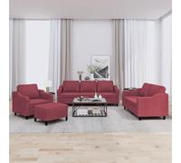 Ordellia Ensemble de canapés 4 pcs avec Coussins Rouge Bordeaux, Tissu Polyester et Structure métal contreplaqué, Fauteuil canapé 2 Places 3 Places et Pouf pour Salon