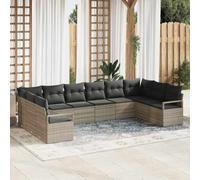 Ordellia Ensemble de canapés de Jardin en polyrotin Gris Clair avec Coussins, 10 pièces, Module d Angle, Plateau de Table réglable en Hauteur, Coin Repas détente extérieur