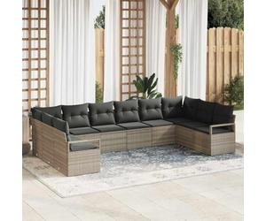 Ordellia Ensemble de canapés de Jardin en polyrotin Gris Clair avec Coussins, 10 pièces, Module d Angle, Plateau de Table réglable en Hauteur, Coin Repas détente extérieur