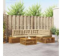 Ordellia Ensemble de canapés d'extérieur modulable 5 pièces en Bois d'acacia Massif Naturel et Beige, canapé Module Jardin terrasse Salon Fauteuil Angle, Assise Confortable