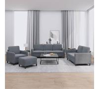 Ordellia Ensemble de canapés Velours Gris foncé 4 pièces avec Fauteuil canapé 2 Places canapé 3 Places et Pouf, Structure métal contreplaqué, pour Salon sejour Bureau