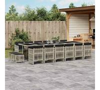 Ordellia Ensemble de Jardin encastrable 17 pcs Gris Clair en résine tressée avec Table Verre trempé, Coussins lavables, chaises, tabourets, Repas et détente terrasse Balcon Patio