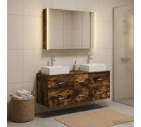 Ordellia Ensemble de Meubles de Salle de Bain 4 pièces en chêne fumé avec Miroir LED, Rangement Mural, tiroirs, Portes réversibles, idéal pour rénovation ou aménagement Contemporain