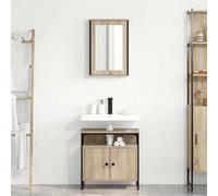 Ordellia Ensemble de meubles de salle de bain avec meuble sous lavabo et armoire à miroir marron en bois 60 x 30 x 60 cm avec étagère, porte, montage mural, espace de rangement pour salle de bain