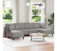 Ordellia Ensemble de meubles de salon avec coussins et espace de rangement, 6 pièces, gris clair, velours gris clair, salon avec cadre en contreplaqué, ensemble de canapé ergonomique pour salon