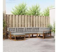 Ordellia Ensemble de Meubles d'extérieur 6 pièces en Bois d'acacia Massif Gris Clair pour Salon Jardin terrasse avec canapé, Fauteuil, Table, Rangement et Coussins Amovibles