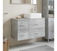 Ordellia Ensemble de mobilier de Salle de Bain 2 pièces Gris béton en Bois d'ingénierie, Meuble lavabo Salle Bain, Armoire Rangement, Vasque sous Placard, tiroir, Porte, étagère, Cache Siphon