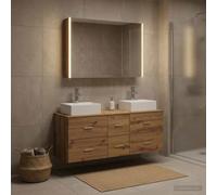 Ordellia Ensemble de mobilier de Salle de Bain 4 pièces en chêne Artisanal avec Miroir LED, Rangement Mural, Porte réversible, kit Complet pour Salle de Bain Moderne et Fonctionnelle
