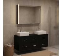 Ordellia Ensemble de mobilier de Salle de Bain 4 pièces en chêne Noir avec Miroir LED intégré, Rangement Mural, Porte réversible, idéal pour rénovation ou aménagement Moderne