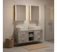 Ordellia Ensemble de mobilier de Salle de Bain 5 pièces Gris béton avec miroirs LED, Meuble Mural en Bois d'ingénierie, Grande capacité de Rangement pour Salle d'eau Moderne