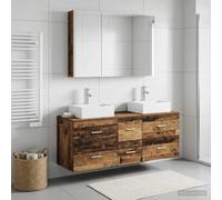 Ordellia Ensemble de mobilier de Salle de Bain en Bois Ancien 4 pièces avec Miroir LED et Rangement Mural idéal pour rénovation ou aménagement intérieur