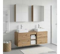 Ordellia Ensemble de mobilier de Salle de Bain en chêne Artisanal avec Miroir LED, Rangement Intelligent, Montage Mural, Inclus lavabo et Robinet, idéal pour Espace Moderne et Fonctionnel