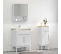 Ordellia Ensemble de mobilier de Salle de Bain Floro 2 pièces Blanc en pin Massif, 60 x 40 x 80 cm, avec tiroir, Portes à charnières et étagères réglables,