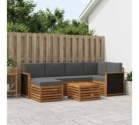 Ordellia Ensemble de mobilier d'extérieur en Bois d'acacia Naturel et Anthracite pour terrasse ou Jardin, Ensemble modulaire 6 pièces avec Table, canapé d'angle, fauteuils et Pouf