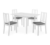 Ordellia Ensemble de salle à manger 5 pièces extensible en MDF blanc, 1 table à manger de 80 à 120 x 80 cm + 4 chaises, pour salle à manger, cuisine, terrasse, sièges rembourrés