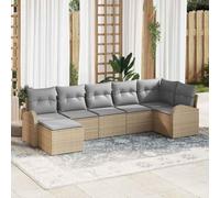 Ordellia Ensemble de Salon extérieur 7 pcs Beige en polyrotin, canapé modulable avec Coussins Fermeture éclair, Fauteuil d Angle ottomane Table, pour Jardin terrasse Patio Veranda
