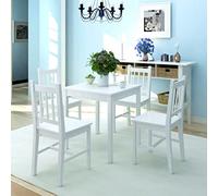 Ordellia Ensemble de table à manger 5 pièces en pin blanc 70 x 70 x 73,8 cm Table 4 chaises pour salle à manger, cuisine, salon, meubles solides pour la vie quotidienne et les repas