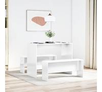 Ordellia Ensemble de table et bancs 3 pièces - Blanc brillant - En bois - Table à manger 97 x 47 x 75 cm + 2 bancs pour cuisine, salle à manger, 110 kg par banc