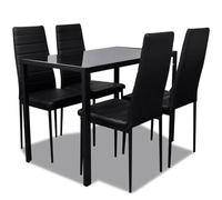 Ordellia Ensemble de table et chaises 5 pièces en cuir synthétique noir avec plateau en verre trempé 105 x 60 x 74 cm rembourrées pour salle à manger, cuisine, salon, balcon, terrasse et jardin