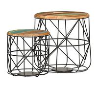 Ordellia Ensemble de Tables Basses gigognes en Bois de récupération Massif et métal, 2 pièces, 45 x 45 cm et 36 x 36 cm, Vintage Industriel pour Salon séjour