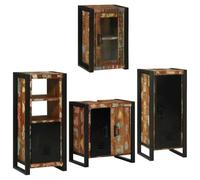 Ordellia Ensemble Meuble Salle Bain 4 pcs en Bois Massif recy adre métal, 10 étagères et 5 Portes affleurantes, Rangement Mural Gain Place pour Vasque lavabo Toilette buanderie intérieur