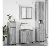Ordellia Ensemble Meuble Salle Bain 4 pcs Gris Sonoma en Bois d ingénierie, Vasque lavabo, Armoire Colonne Miroir, Rangement Suspendu avec tiroir Porte Double pour Douche Toilette WC