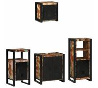 Ordellia Ensemble Meuble Salle Bain en Bois recyclé Solide 4 pcs, Armoire Murale et Colonne, 9 tiroirs 9 étagères, 5 Portes, Design Moderne pour Rangement intérieur