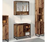 Ordellia Ensemble Meuble Salle Bain Moderne Bois Ancien, Vasque lavabo Mural, Miroir sous Placard avec Armoire Colonne, tiroir et étagère, Rangement Complet pour Douche et Toilettes