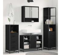 Ordellia Ensemble Meuble Salle de Bain 4 pièces chêne Noir, Vasque lavabo avec Miroir, Armoire Colonne Suspendue et Placard Bas, Rangement Moderne en Bois d ingénierie pour Petite Salle de Bain
