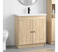 Ordellia Ensemble Meuble Salle de Bain chêne Sonoma en Bois d ingénierie avec lavabo et Robinet, 56 x 37,5 x 81 cm, rangements Portes à charnières Boutons métal