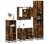 Ordellia Ensemble Meubles Salle de Bain 4 pcs chêne fumé Bois d ingénierie, Cadre métal, 1 Armoire Miroir 1 Meuble Vasque 2 colonnes Mural, Rangement Complet pour Douche WC buanderie