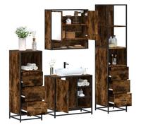Ordellia Ensemble Meubles Salle de Bain 4 pcs chêne fumé Bois d ingénierie, Cadre métal, Armoire Miroir 65 x 20 x 60 cm, Rangement Mural Moderne