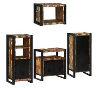 Ordellia Ensemble mobilier Salle de Bain 4 pcs en Bois Massif recy vec Cadre métal, Meuble sous lavabo Armoire Murale étagère Rangement, pour intérieur