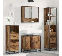 Ordellia Ensemble mobilier Salle de Bain 4 pièces Bois Ancien, Meuble Miroir sous Vasque Colonne Haut Bas avec tiroirs et étagères, Design Moderne pour Rangement élégant